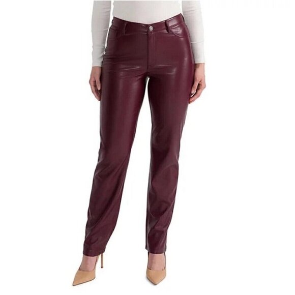 Anthropologie Joie Faux Leather Pants Size 8 Burgundy Straight Fit High Waist - Picture 5 of 16